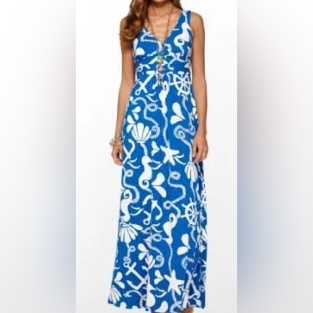 Lilly Pulitzer Sloane Blue/ White w Nautical theme Maxi Dress